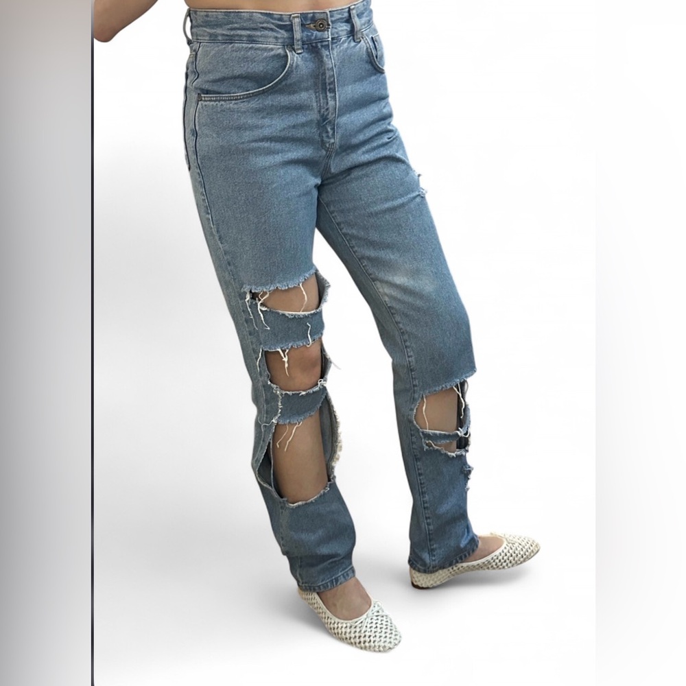 RARE The Ragged Priest High Waisted Distressed Cutout Blue Boyfriend Jeans Sz 26